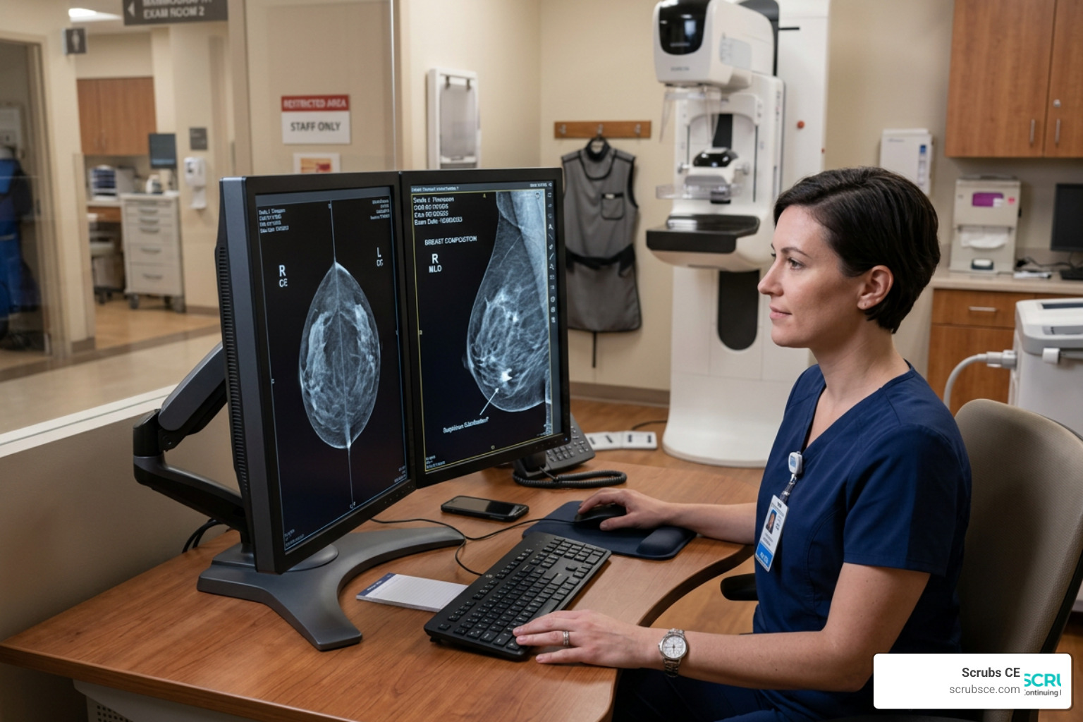A digital mammography workstation showing breast imaging A digital mammography workstation showing breast imaging
