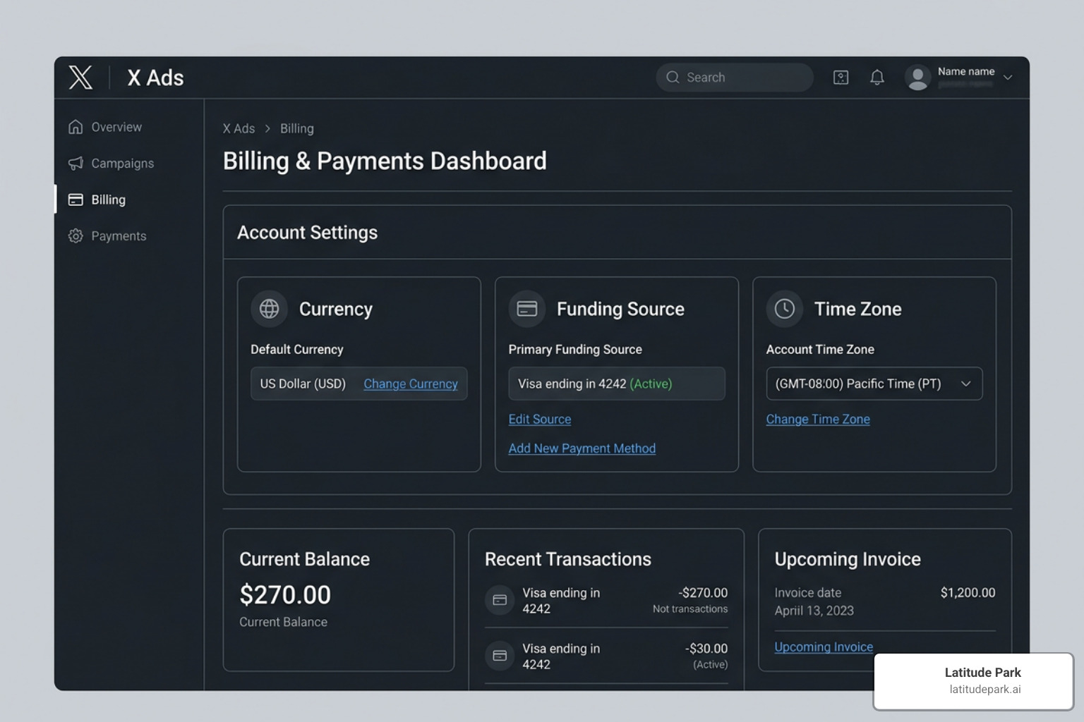 X Ads billing and currency dashboard configuration X Ads billing and currency dashboard configuration