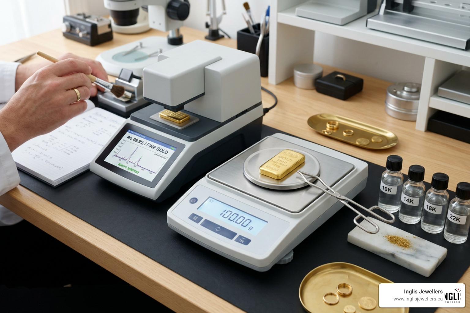 gold testing equipment verifying gold purity and weight