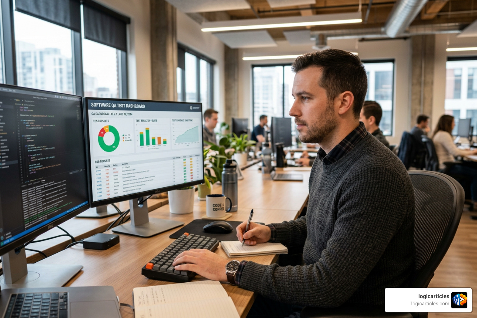 developer analyzing test feedback on a dashboard developer analyzing test feedback on a dashboard