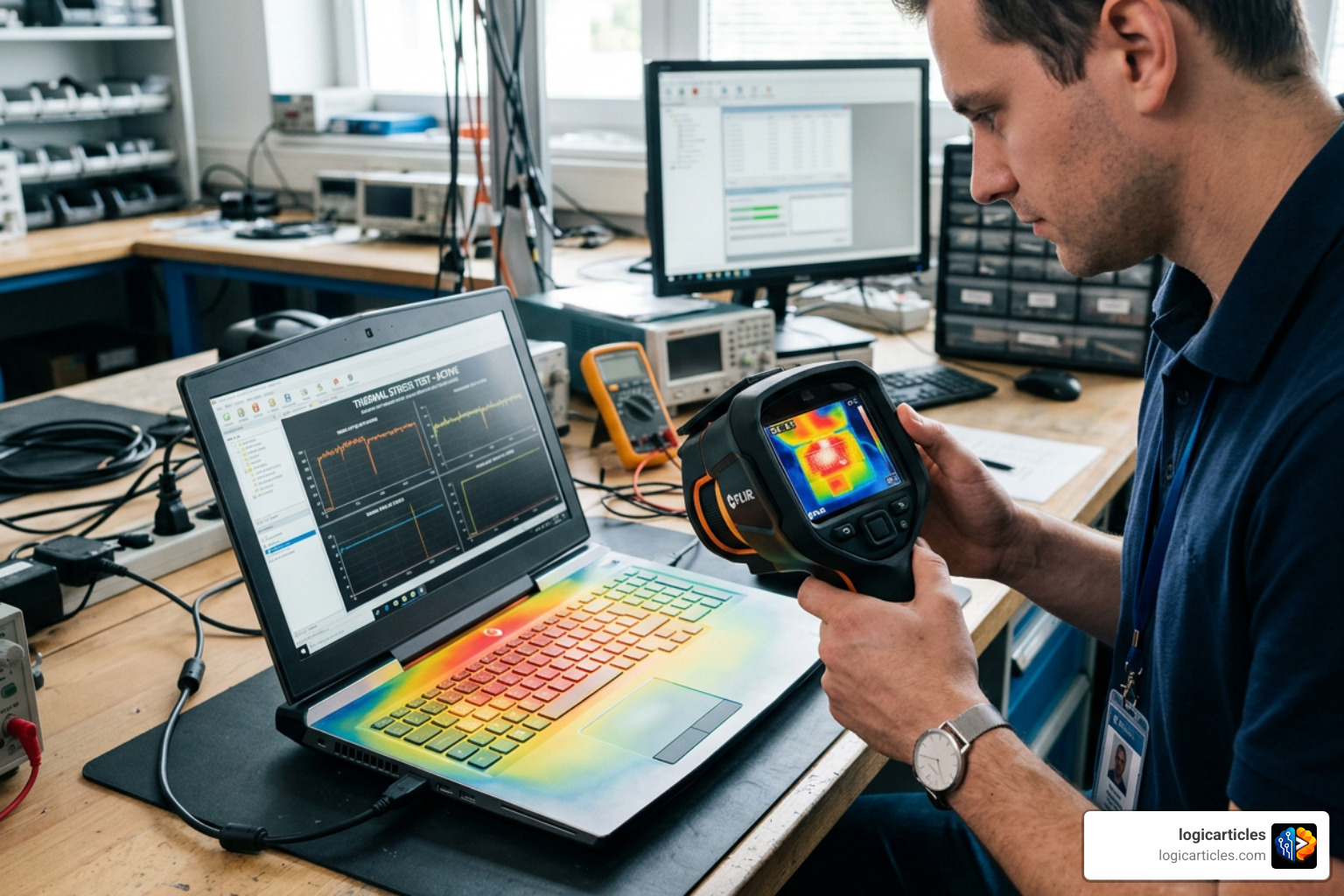 thermal camera testing a laptop under heavy load