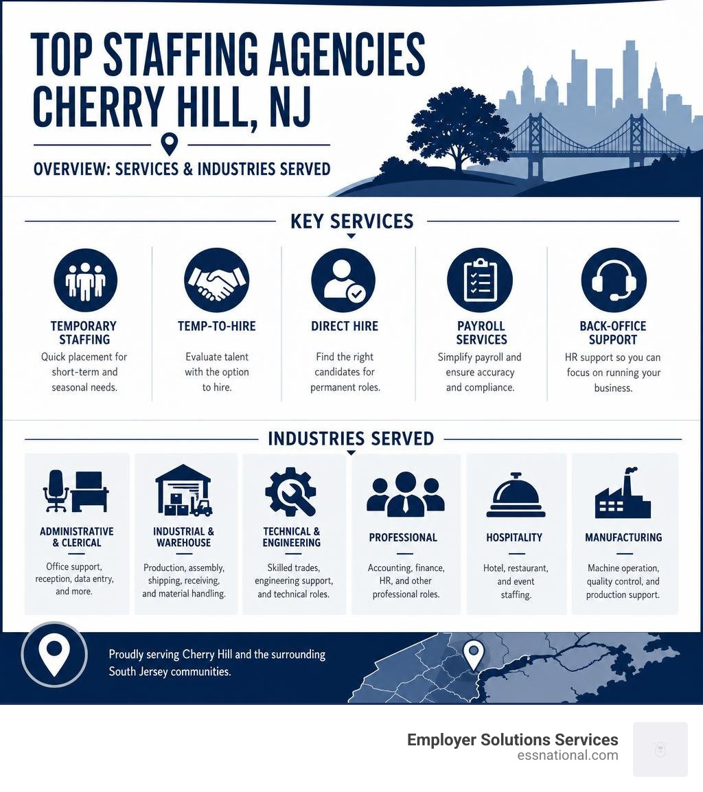 Top staffing agencies Cherry Hill NJ overview with services and industries served infographic Top staffing agencies Cherry Hill NJ overview with services and industries served infographic