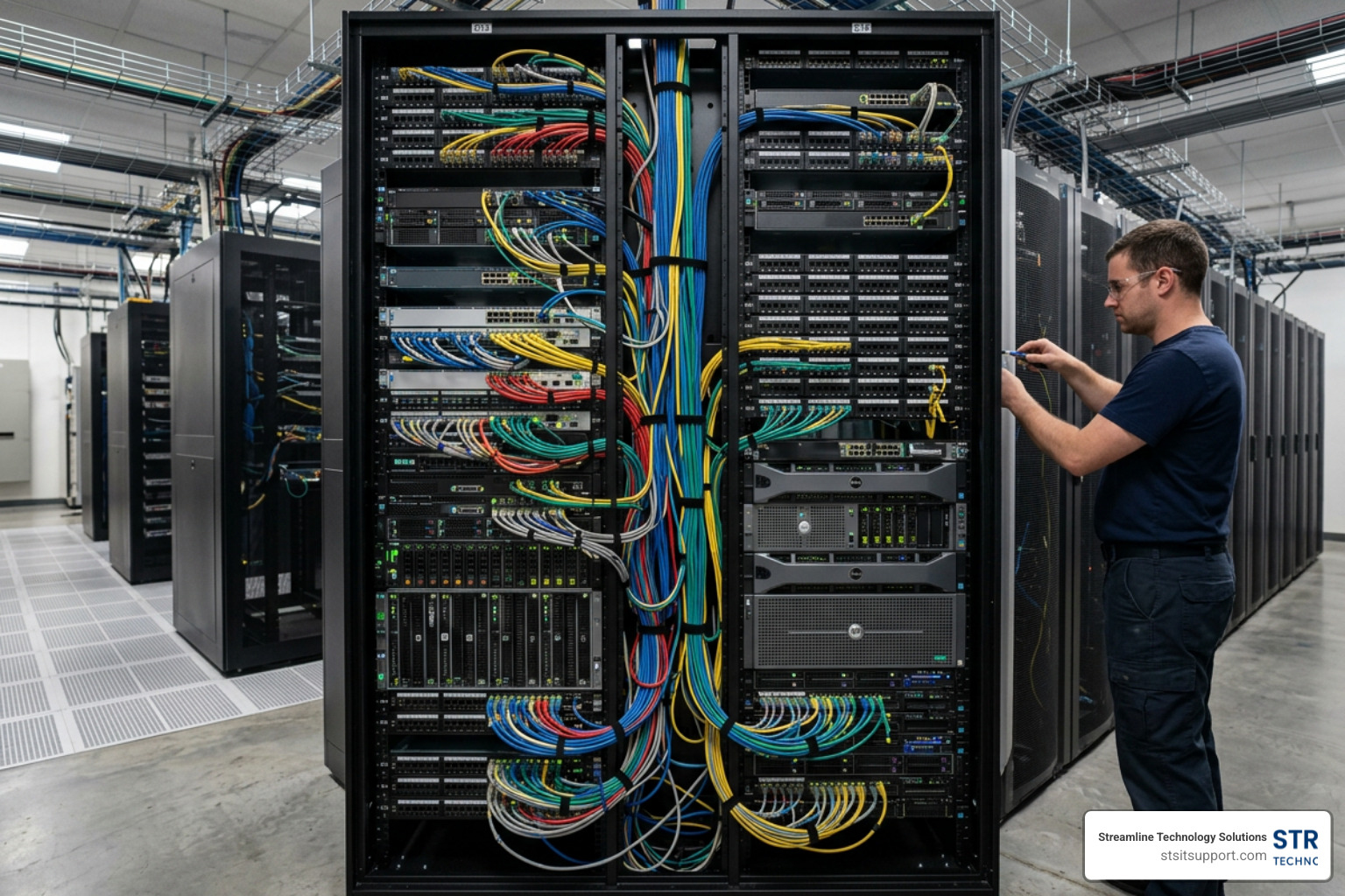 open server rack with exposed cables open server rack with exposed cables