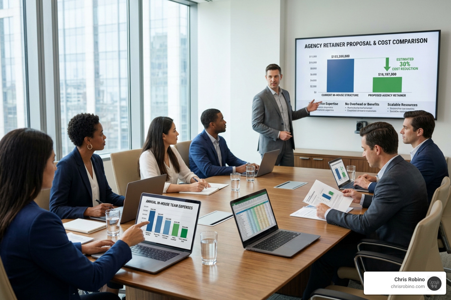 In-house marketing team vs agency cost comparison graphic