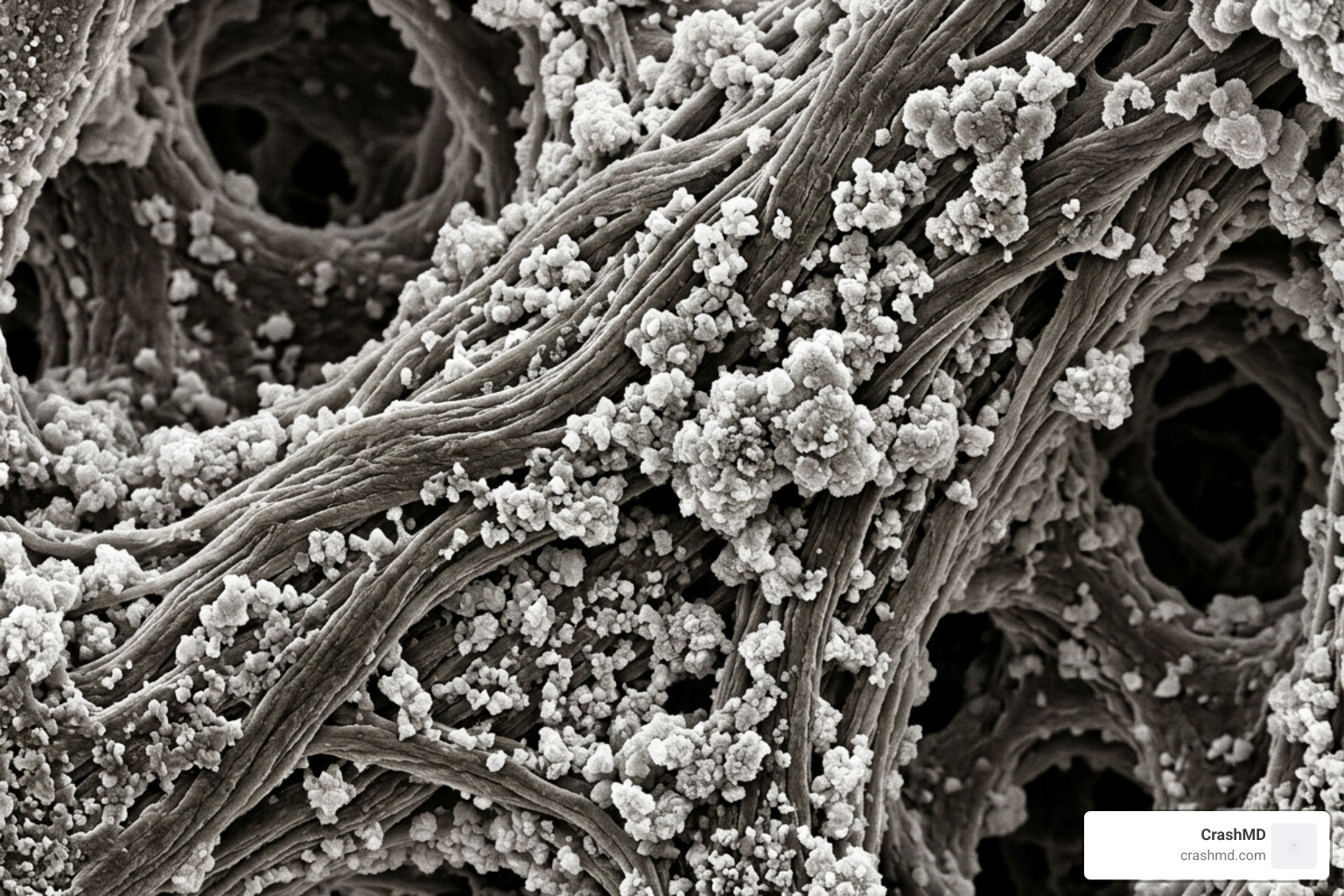 Detailed view of the bone matrix structure and calcium mineralization process