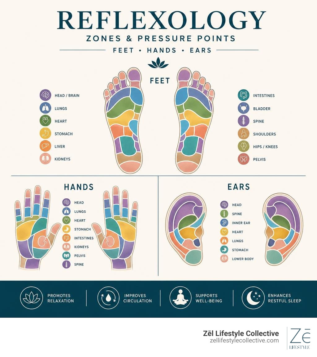 Reflexology zones and pressure points on the feet, hands, and ears infographic infographic Reflexology zones and pressure points on the feet, hands, and ears infographic infographic