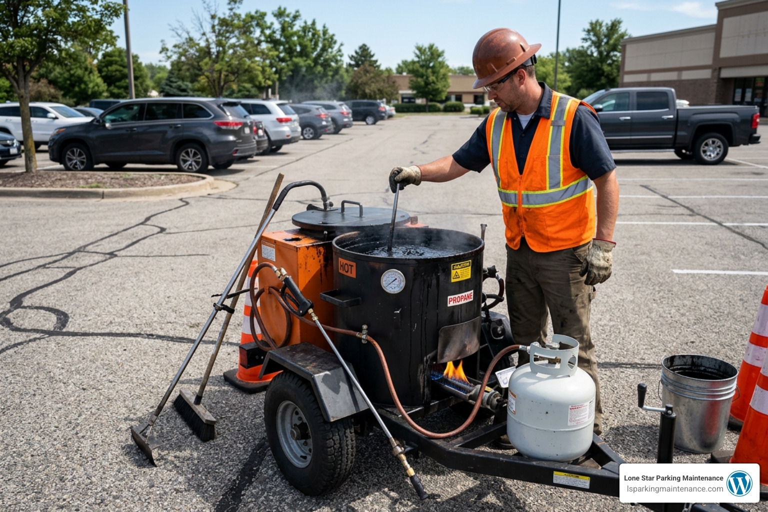 Hot rubberized crack filler equipment being prepped Hot rubberized crack filler equipment being prepped