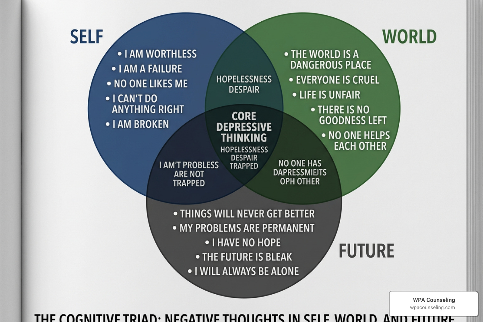 Beck's cognitive triad diagram showing views of self, world, and future Beck's cognitive triad diagram showing views of self, world, and future