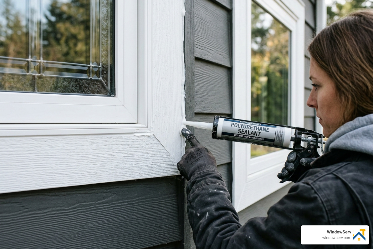 applying high-quality polyurethane sealant to window joints