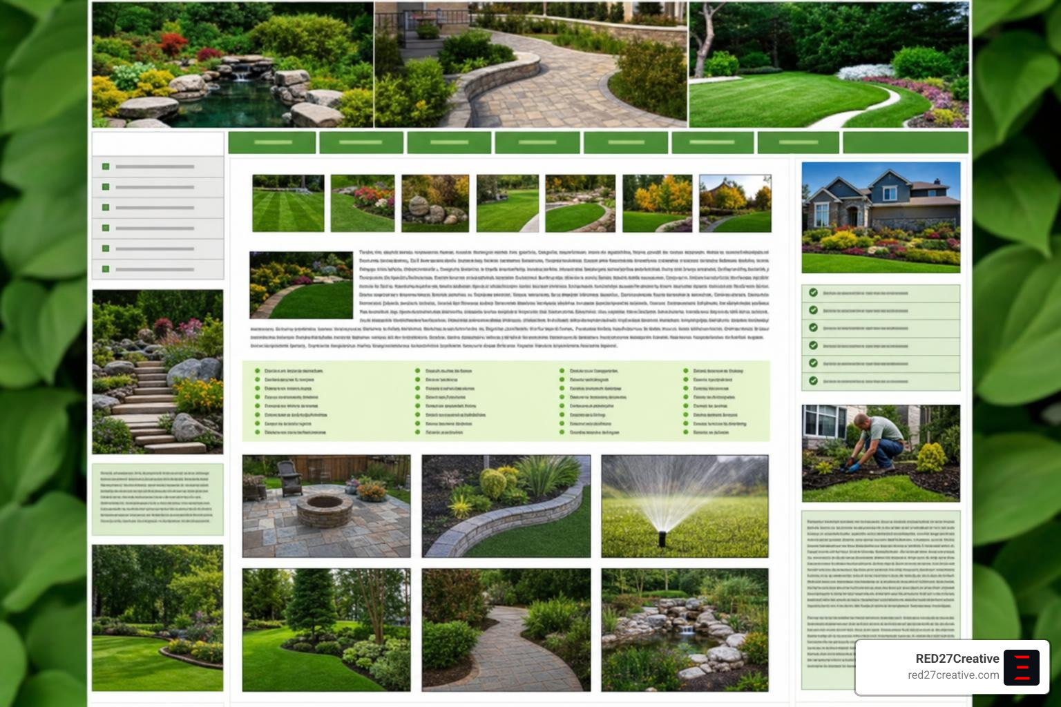 Poorly optimized landscaping website showing keyword stuffing instead of clear localized calls to action Poorly optimized landscaping website showing keyword stuffing instead of clear localized calls to action
