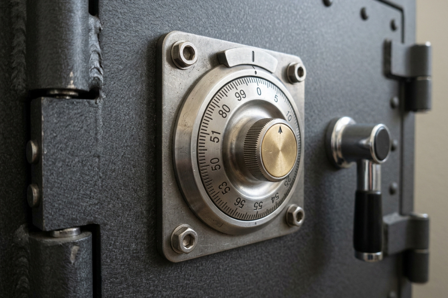 mechanical dial on a heavy-duty gun safe