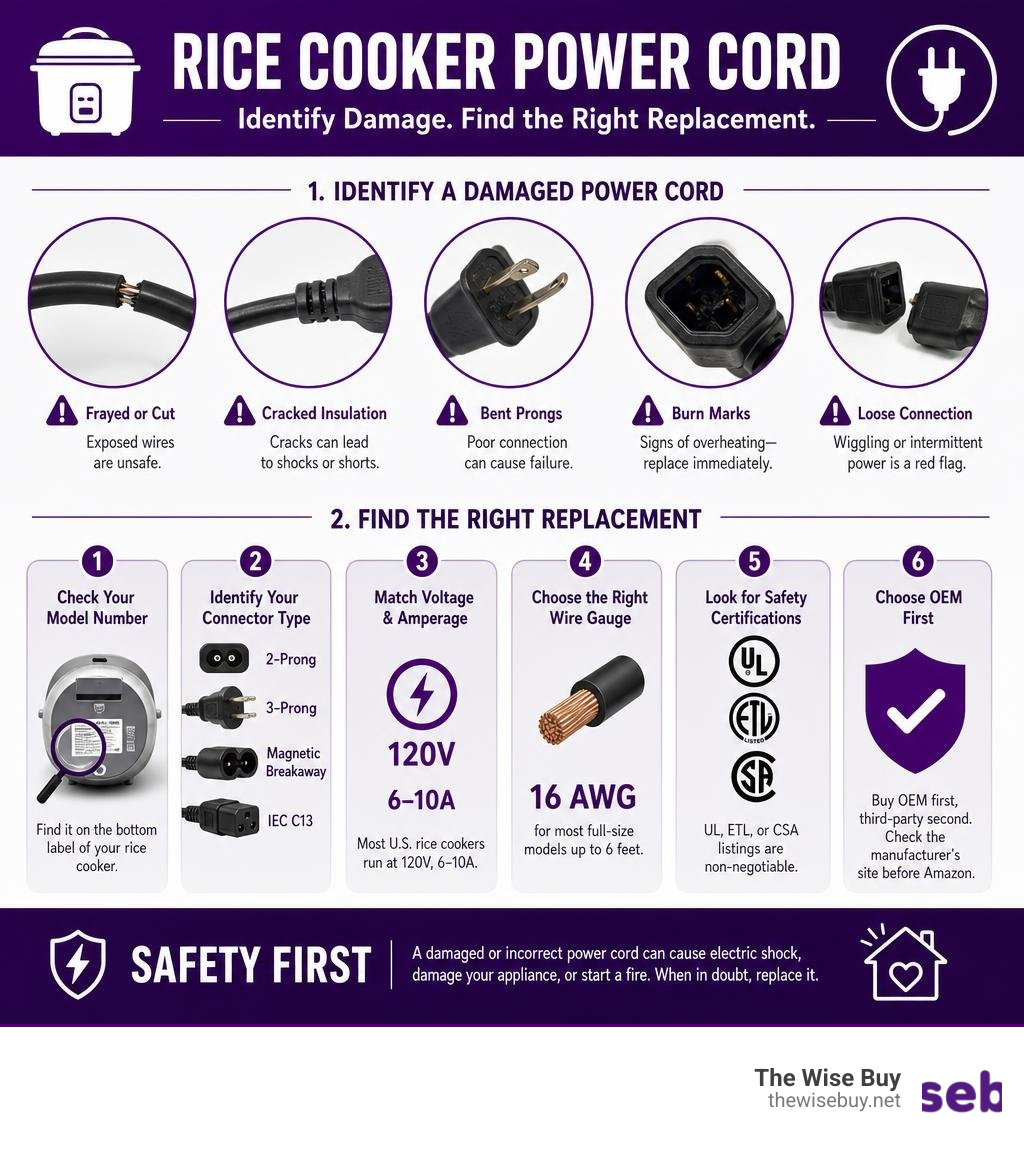 Infographic: How to identify a damaged rice cooker power cord and find the right replacement infographic