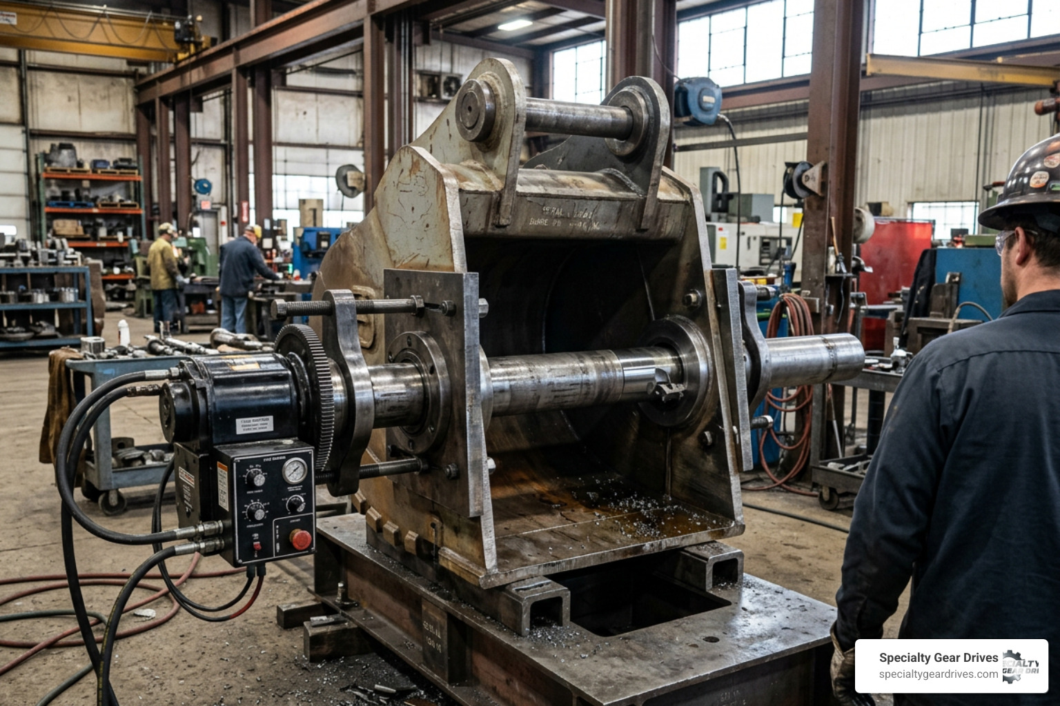 line boring machine setup on heavy industrial equipment line boring machine setup on heavy industrial equipment