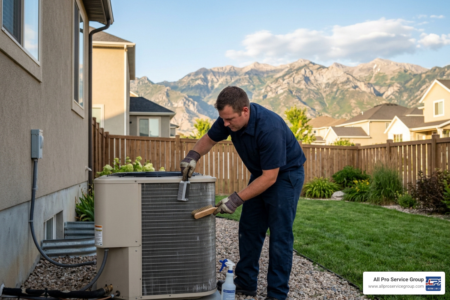 technician cleaning outdoor condenser coils