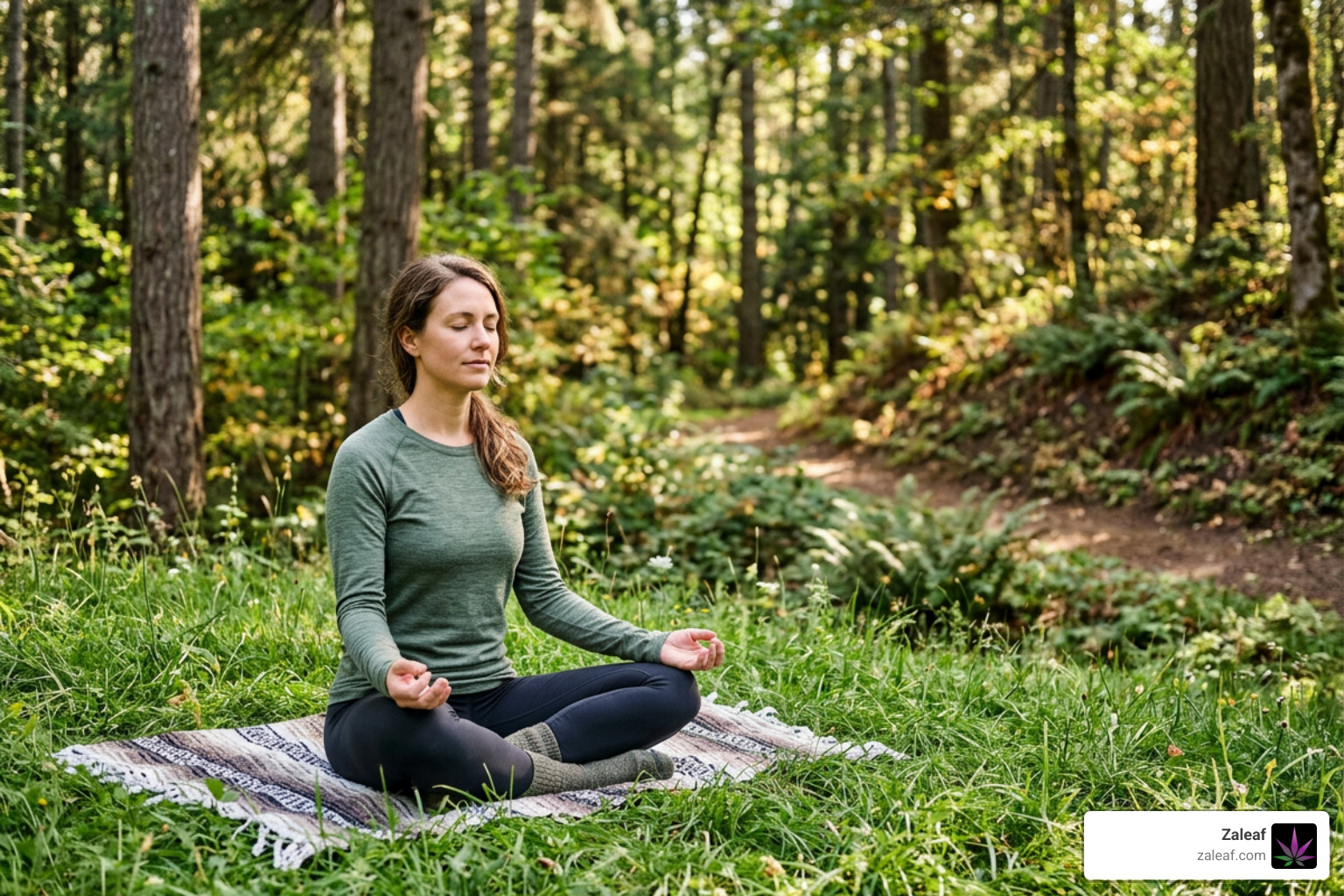 Person practicing box breathing outdoors in nature Person practicing box breathing outdoors in nature