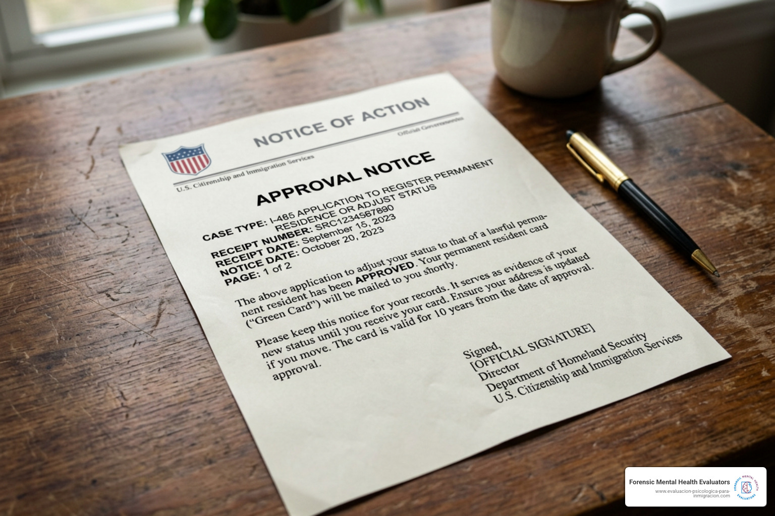 A green card approval notice on a desk A green card approval notice on a desk