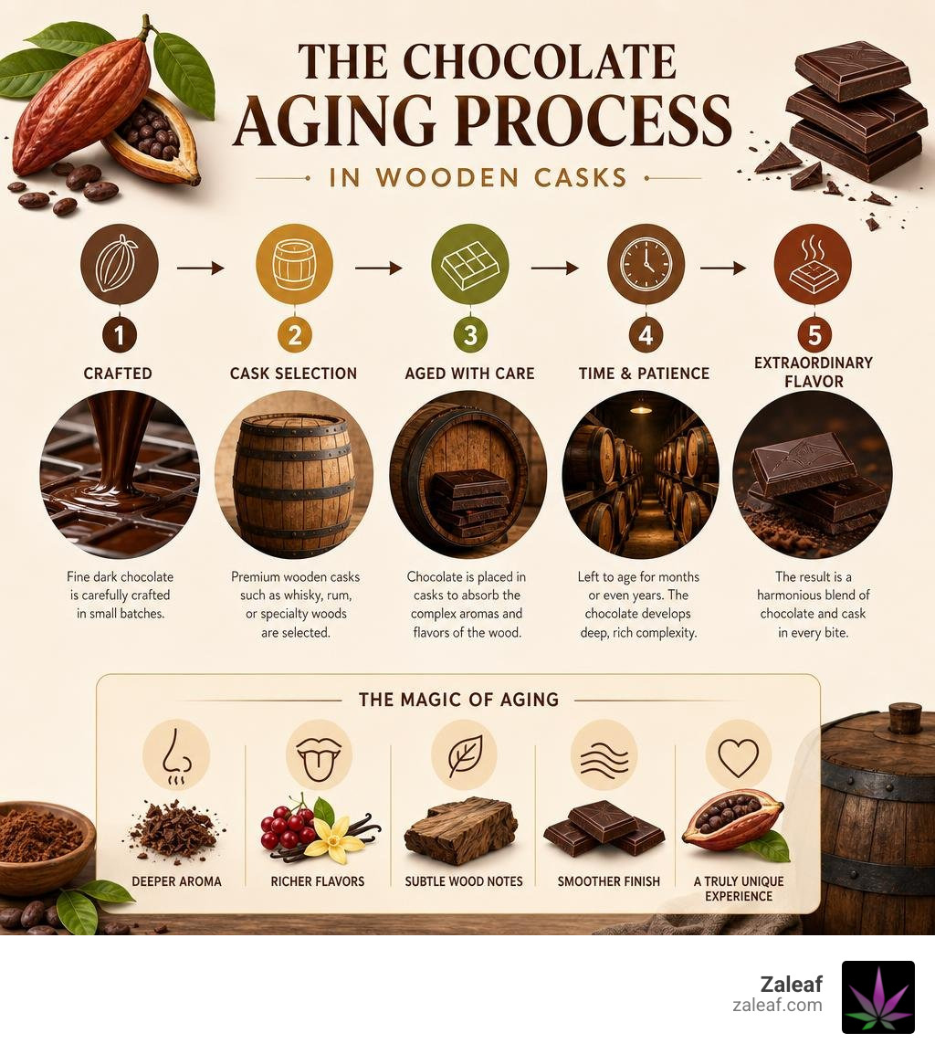 Infographic showcasing the chocolate aging process in wooden casks infographic Infographic showcasing the chocolate aging process in wooden casks infographic