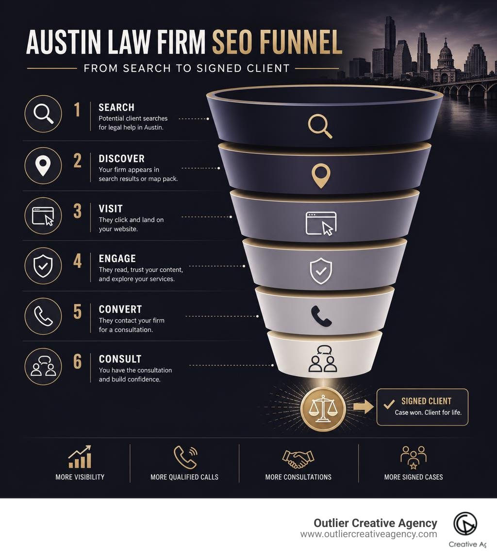 Austin law firm SEO funnel from search to signed client infographic infographic