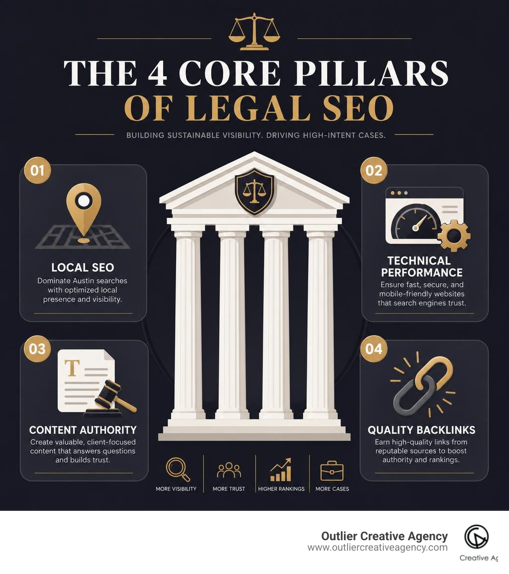 The four core pillars of legal search engine optimization infographic infographic