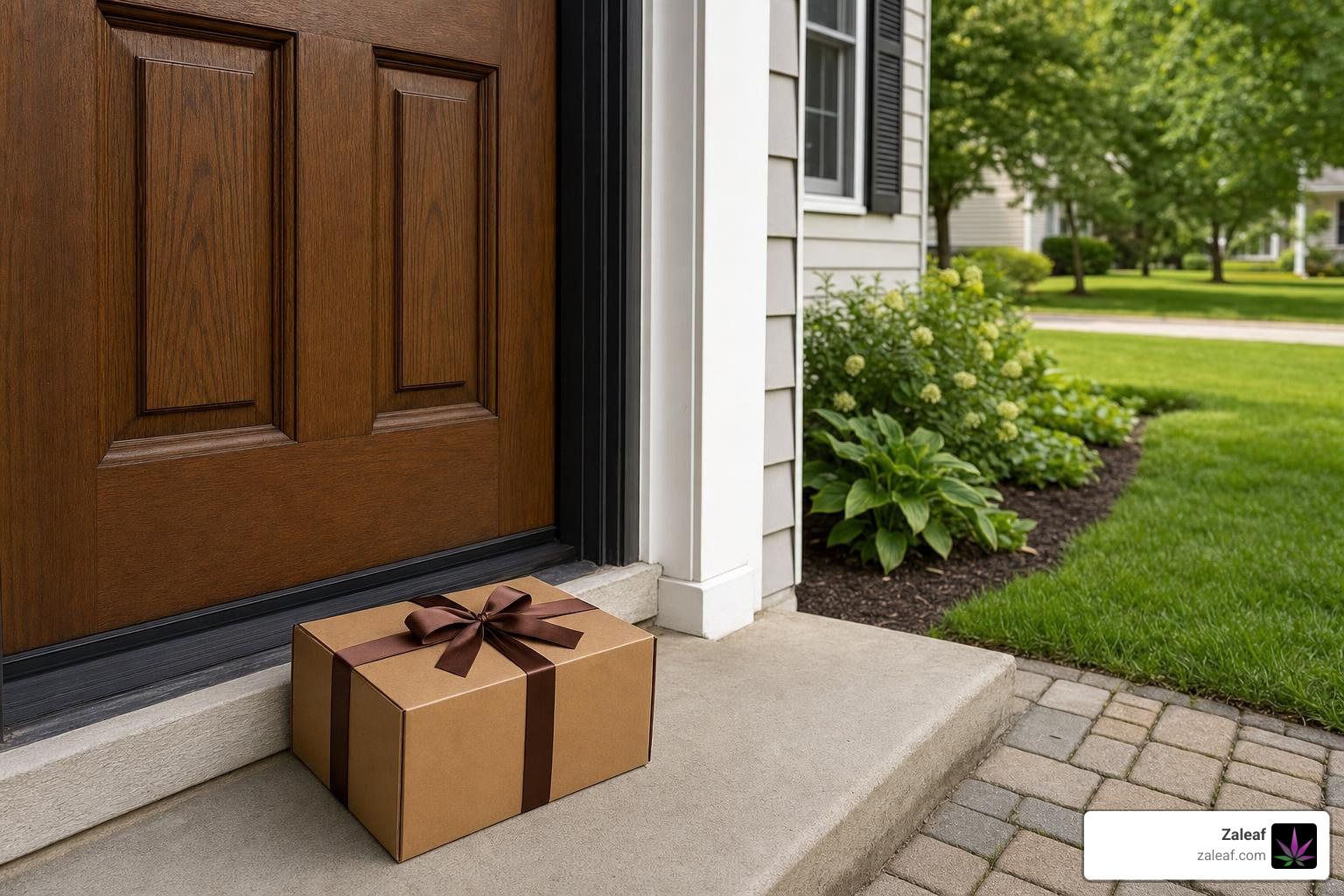 chocolate delivery box arriving at front door chocolate delivery box arriving at front door