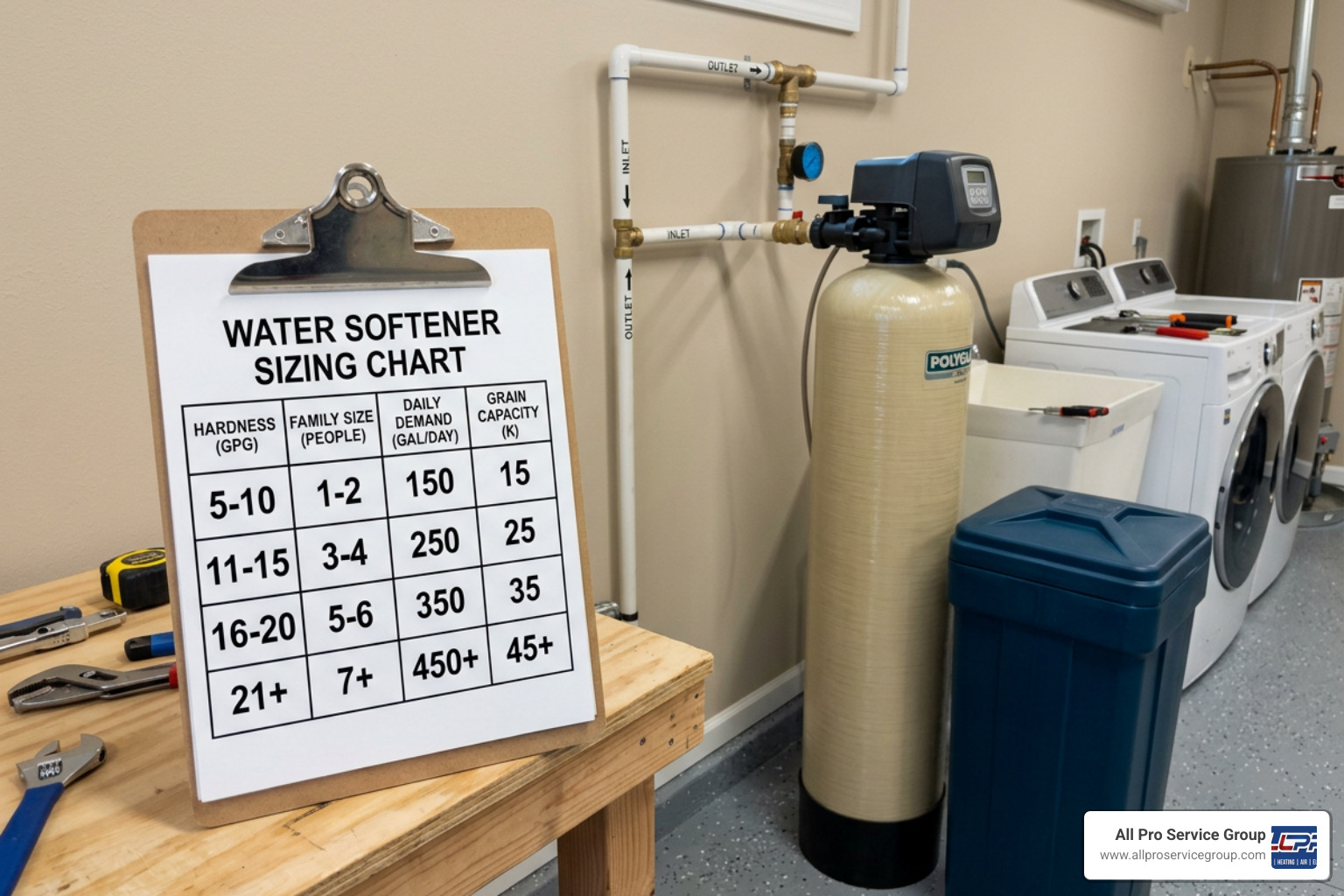water softener sizing chart
