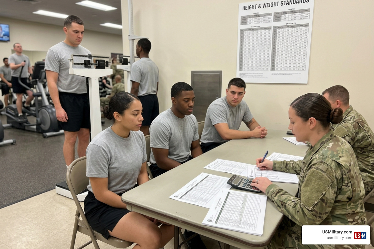 Army non-commissioned officer administering a tape test to a male soldier