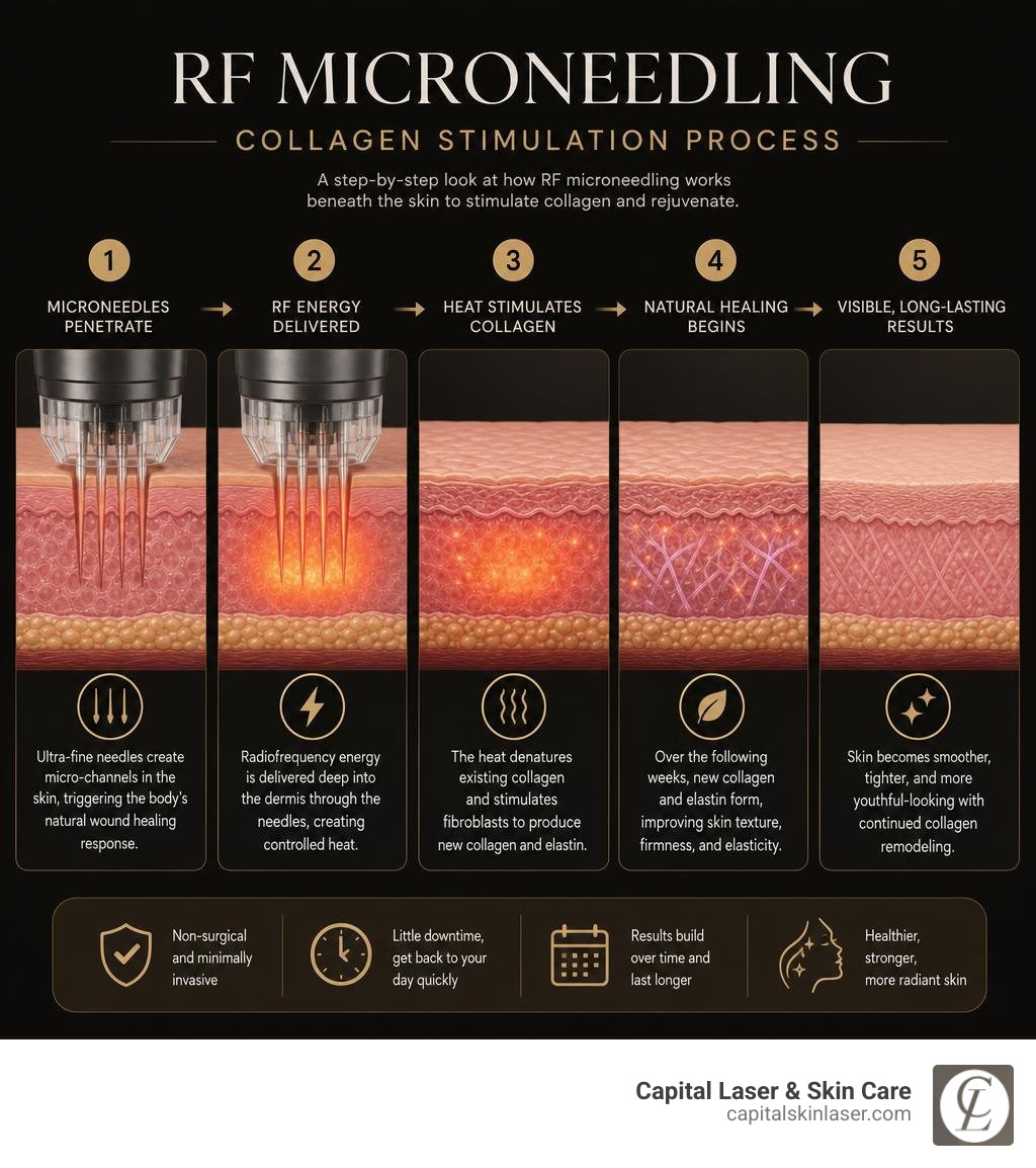 Infographic showing the RF microneedling collagen stimulation process step by step infographic Infographic showing the RF microneedling collagen stimulation process step by step infographic
