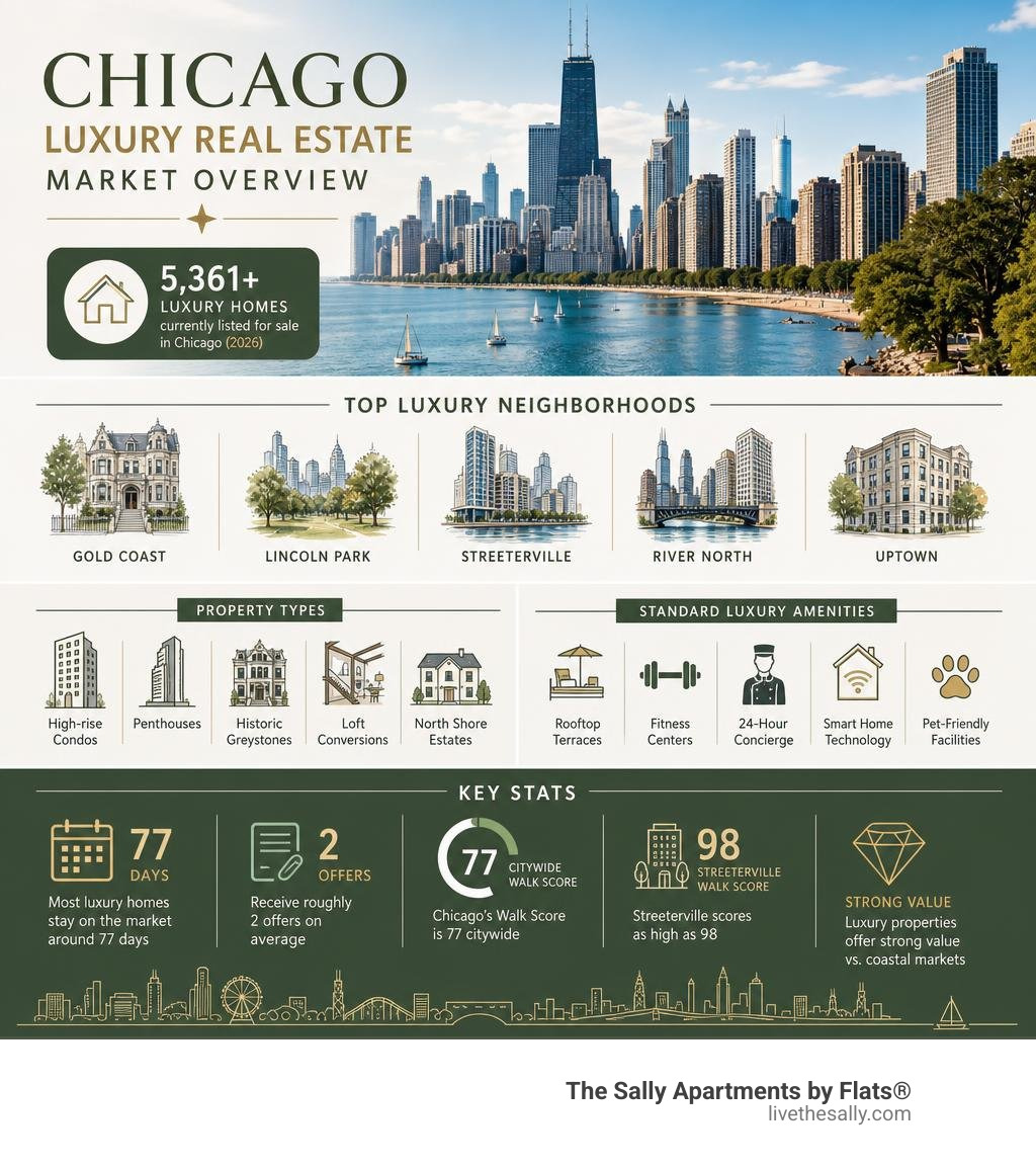 Chicago luxury real estate market overview infographic with neighborhoods, property types, and key stats infographic Chicago luxury real estate market overview infographic with neighborhoods, property types, and key stats infographic