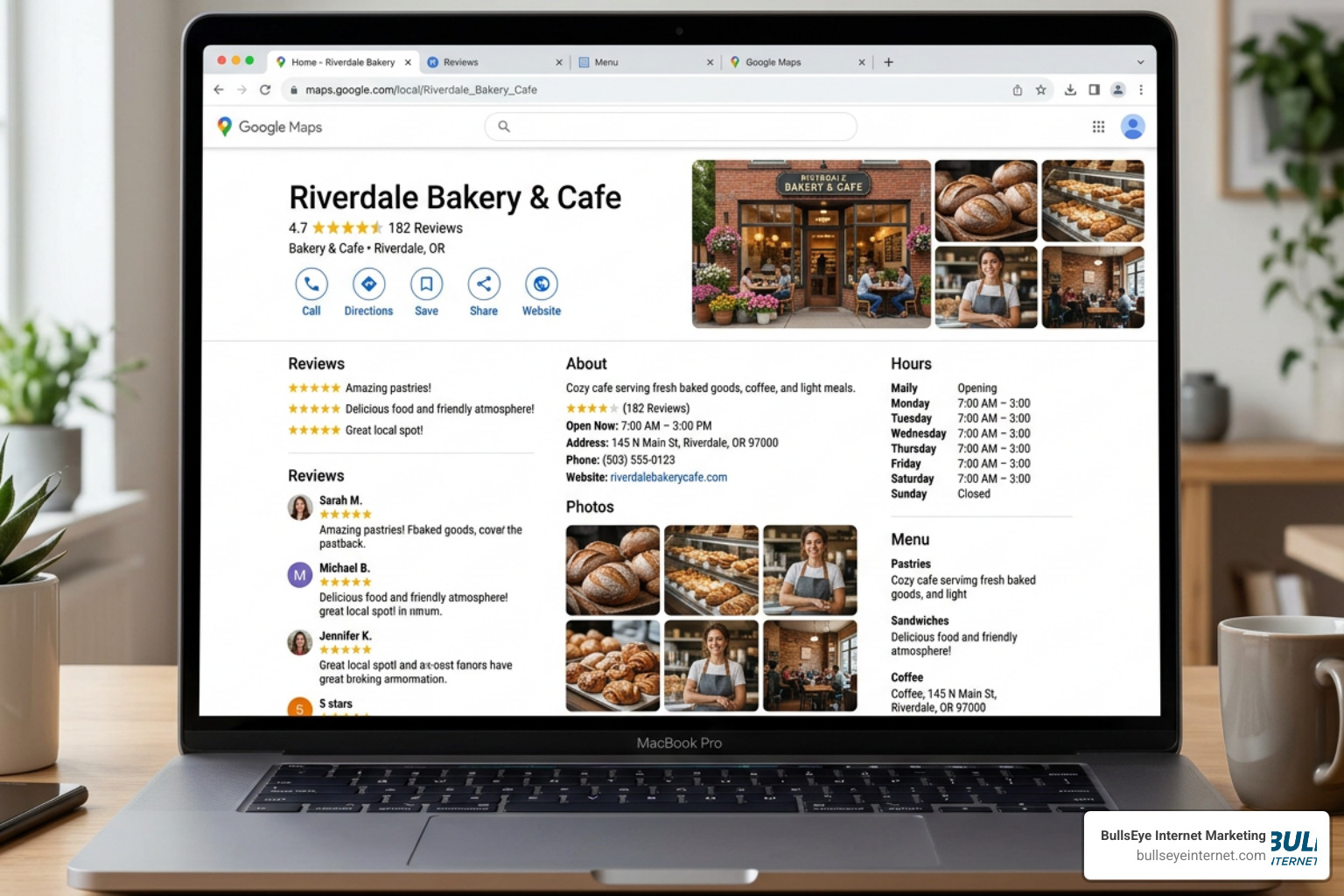 An optimized local business profile showing reviews, photos, and correct business info An optimized local business profile showing reviews, photos, and correct business info