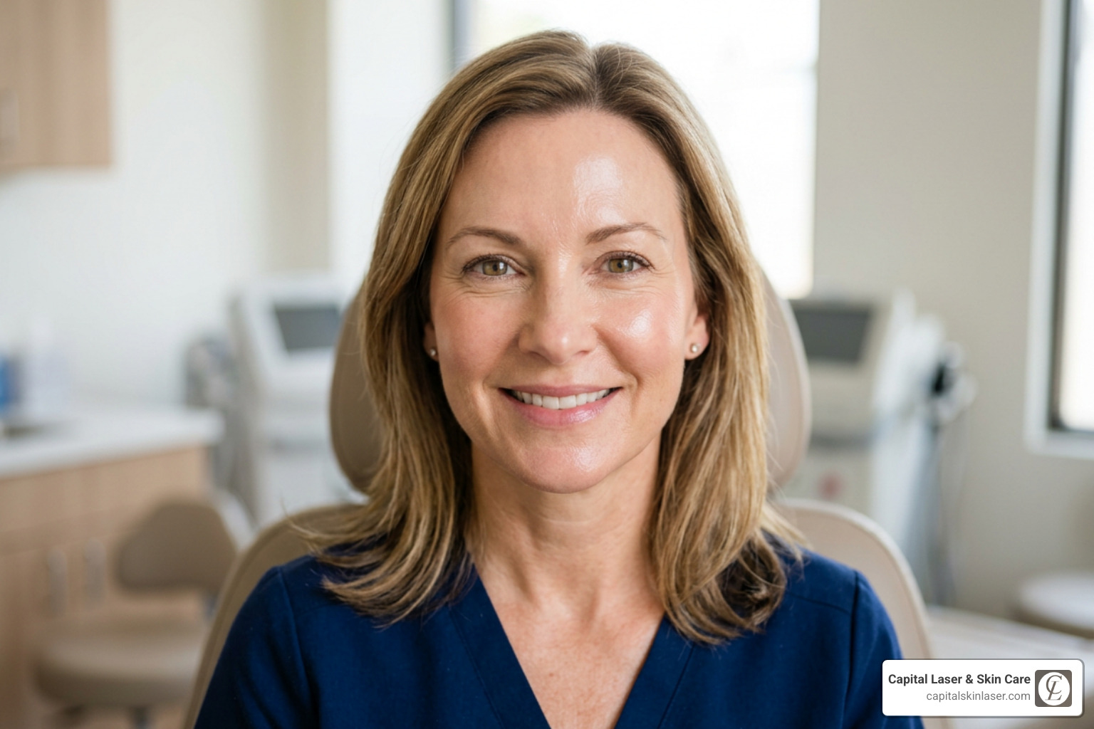 A patient with beautifully cleared, glowing skin after laser sun damage removal A patient with beautifully cleared, glowing skin after laser sun damage removal