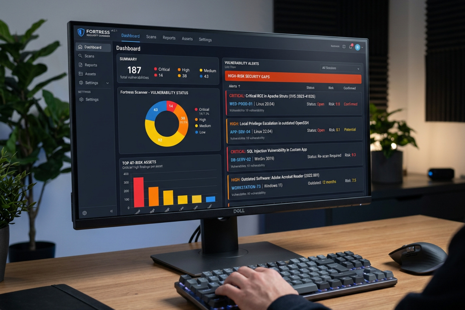 Vulnerability scanner report highlighting high-risk security gaps and outdated software