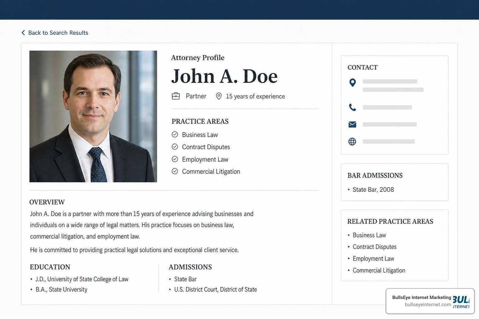 Attorney profile on a major legal directory