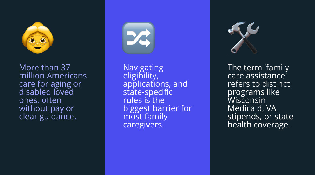 Overview infographic of family care assistance programs by type, eligibility, and key benefits infographic Overview infographic of family care assistance programs by type, eligibility, and key benefits infographic