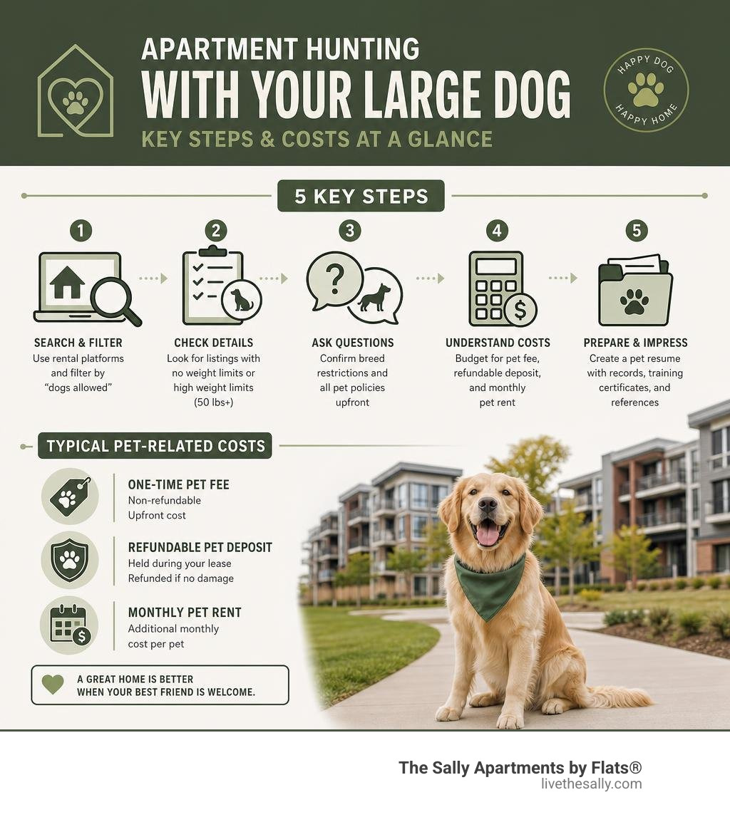 Infographic showing key steps and costs in the apartment hunting process for large dog owners infographic Infographic showing key steps and costs in the apartment hunting process for large dog owners infographic