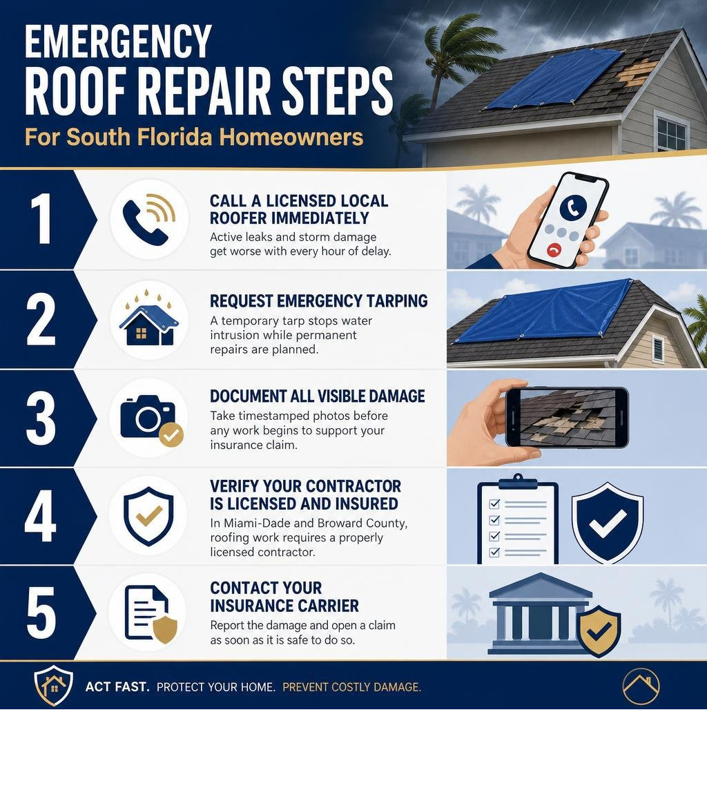 Emergency roof repair steps infographic for South Florida homeowners infographic