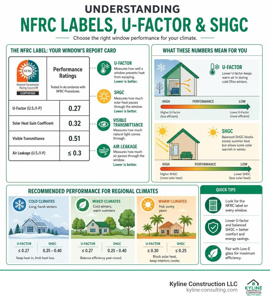 Infographic explaining NFRC labels, U-factor, and SHGC ratings for regional climates infographic Infographic explaining NFRC labels, U-factor, and SHGC ratings for regional climates infographic