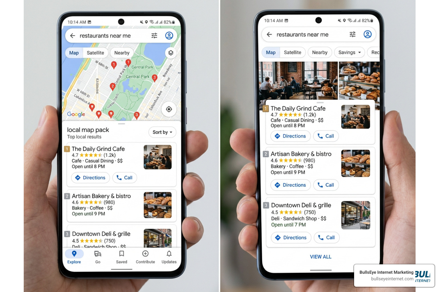 Google Map Pack showing top three ranked local businesses with star ratings and review counts Google Map Pack showing top three ranked local businesses with star ratings and review counts