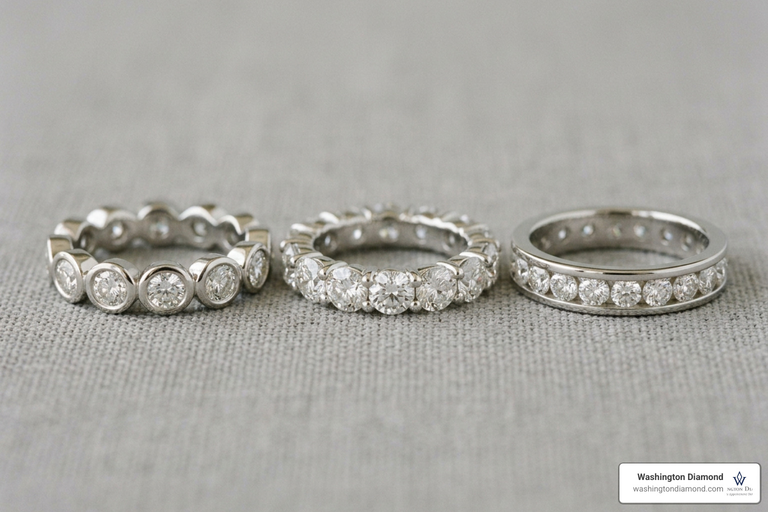 Comparison of bezel, prong, and channel ring settings Comparison of bezel, prong, and channel ring settings