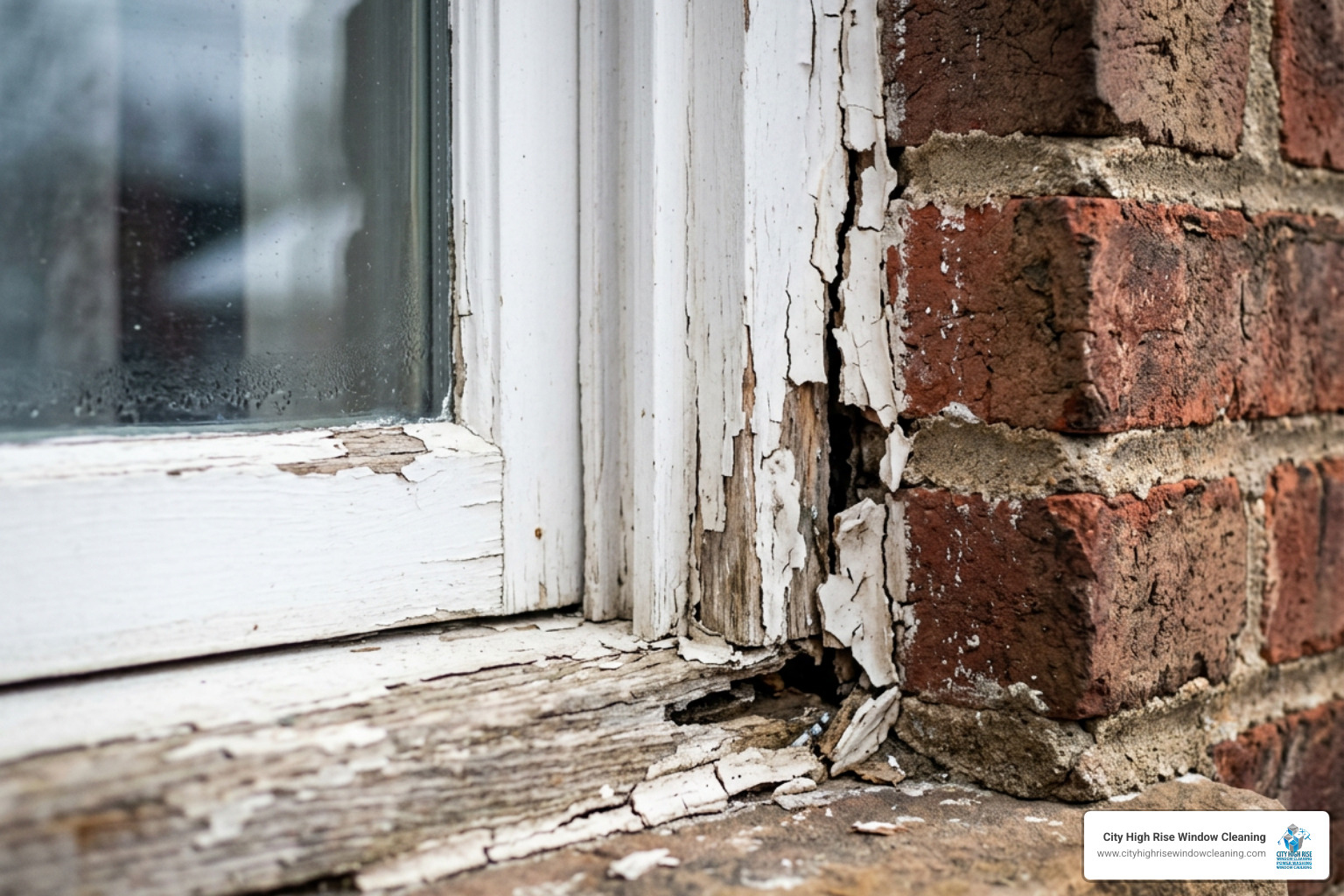 Visual inspection of a drafty window frame showing cracks in the sealant Visual inspection of a drafty window frame showing cracks in the sealant