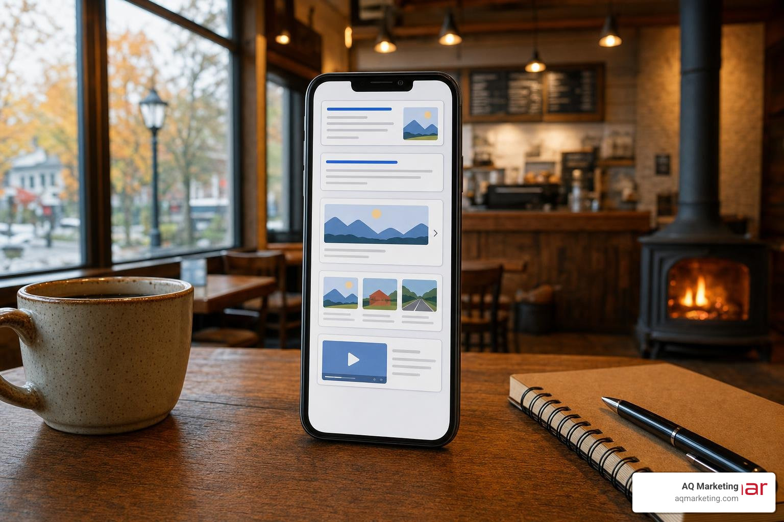 Different PPC ad formats on a mobile screen in a New England coffee shop Different PPC ad formats on a mobile screen in a New England coffee shop