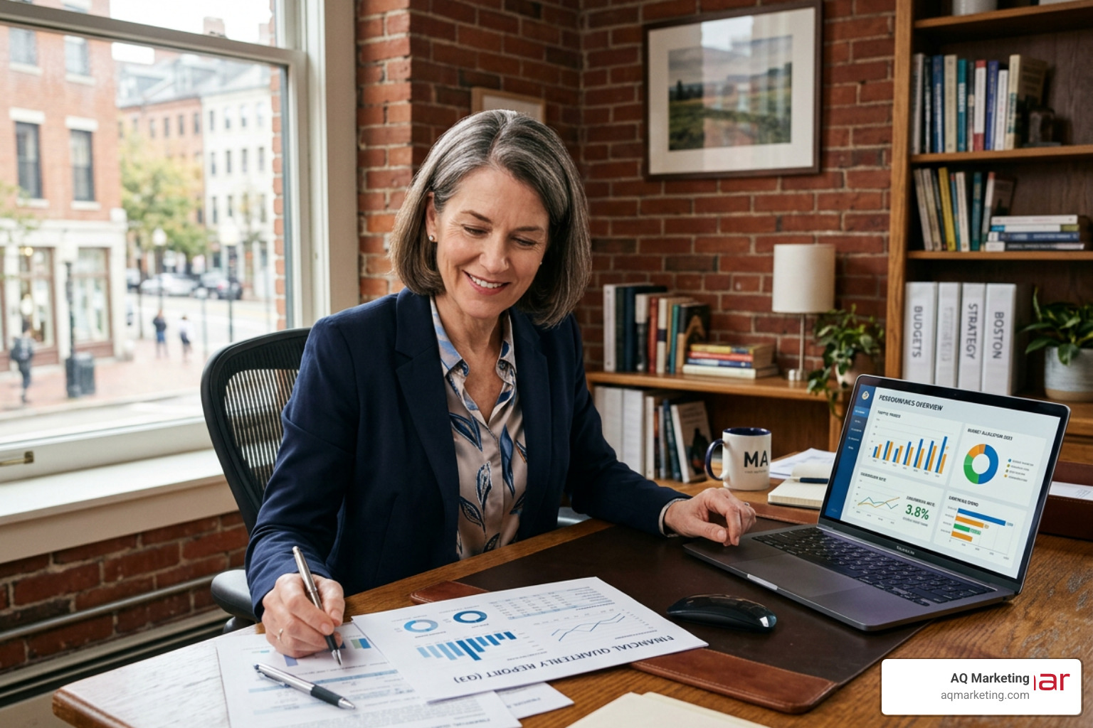 A Massachusetts business owner reviewing their financial budget and digital marketing goals A Massachusetts business owner reviewing their financial budget and digital marketing goals