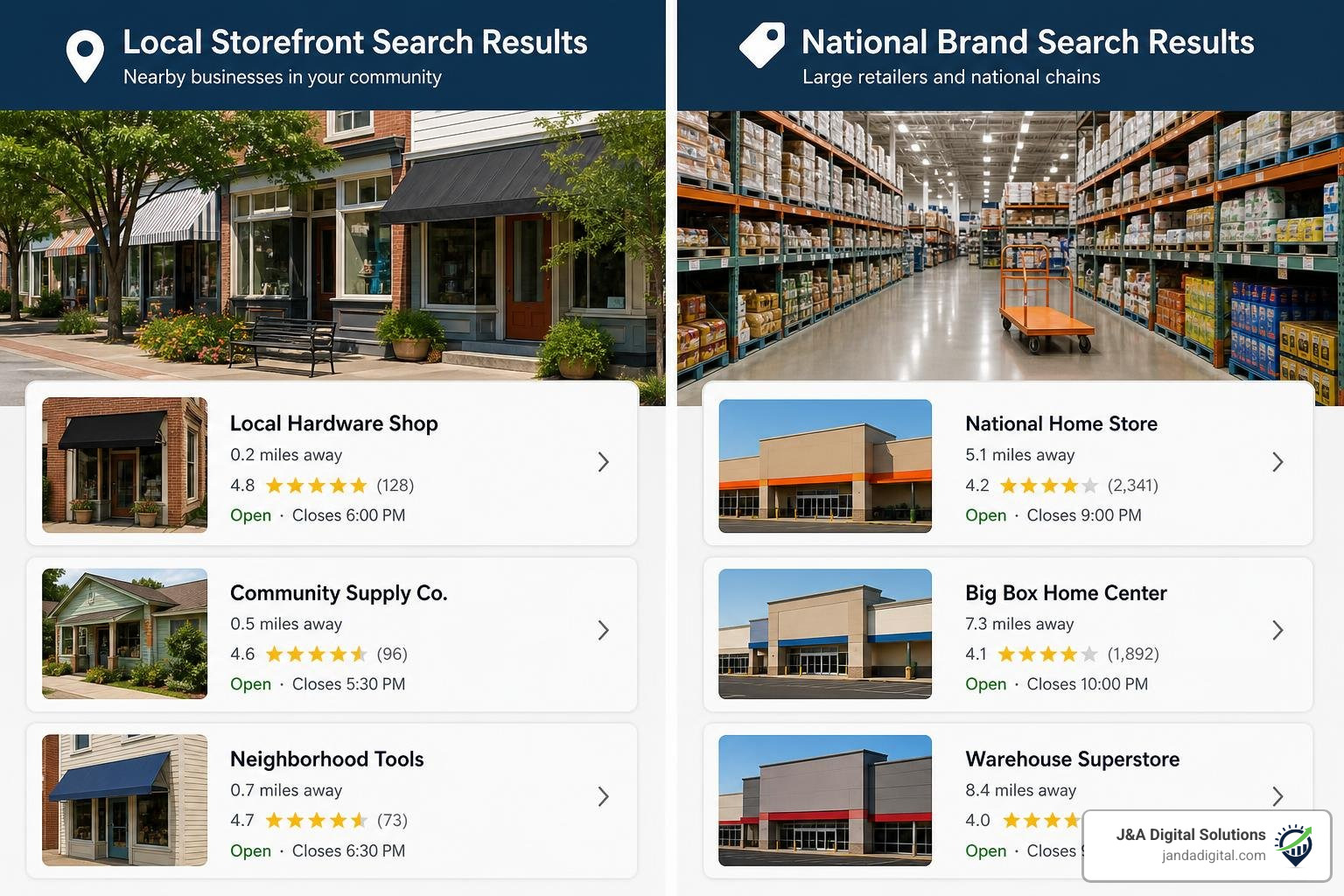 local storefront search results vs national brand listings local storefront search results vs national brand listings