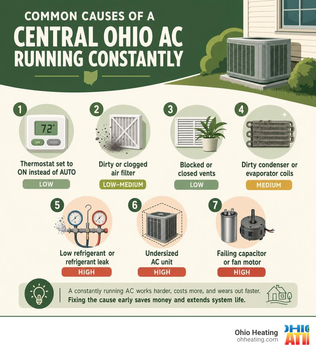 Common causes of a Central Ohio AC running constantly - infographic summary infographic Common causes of a Central Ohio AC running constantly - infographic summary infographic