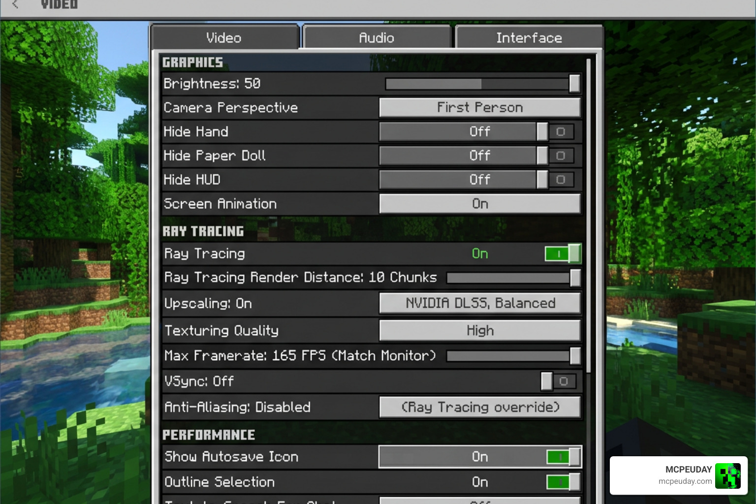 video settings optimization for minecraft rtx