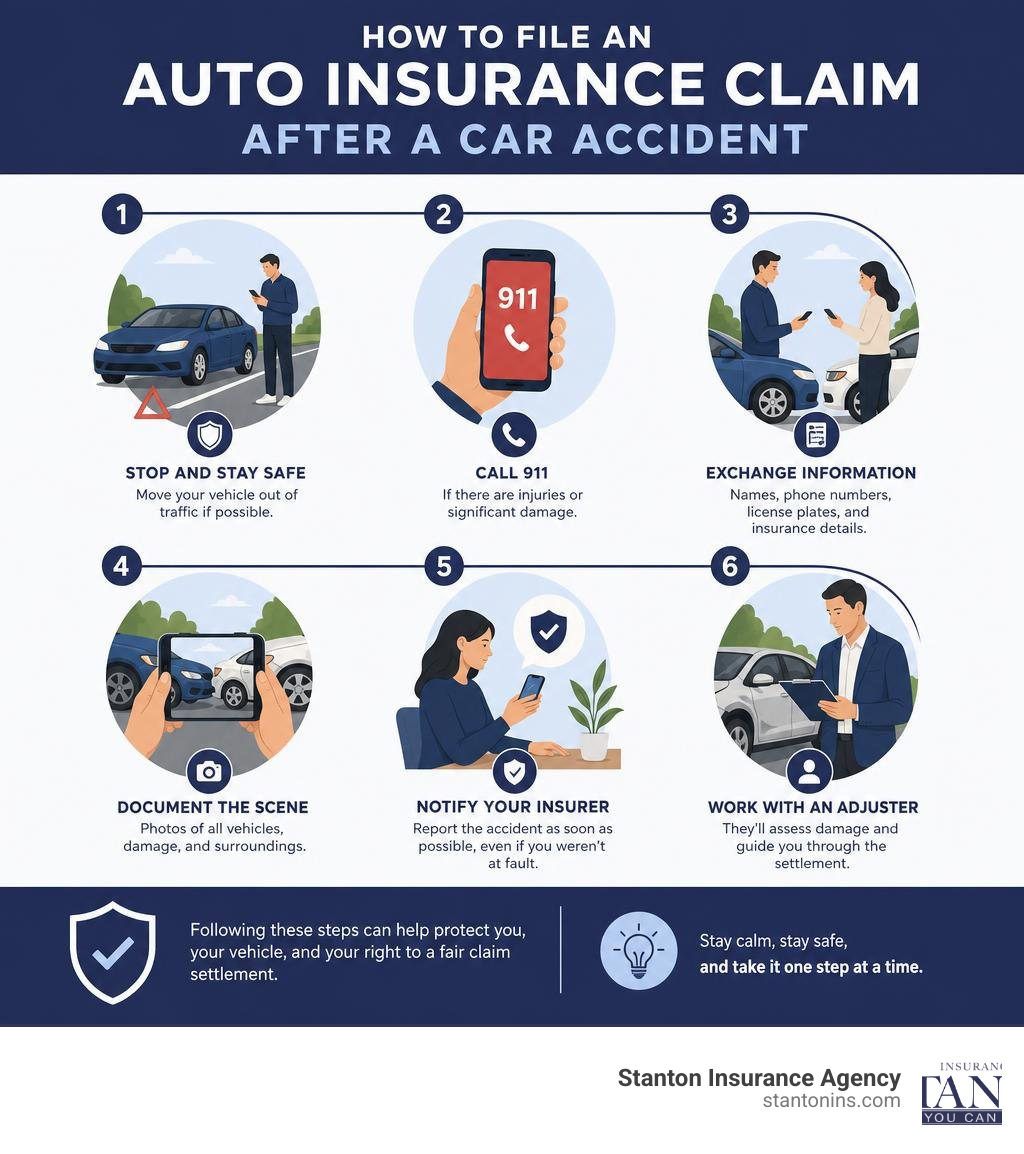 Step-by-step infographic: how to file an auto insurance claim after a car accident infographic Step-by-step infographic: how to file an auto insurance claim after a car accident infographic