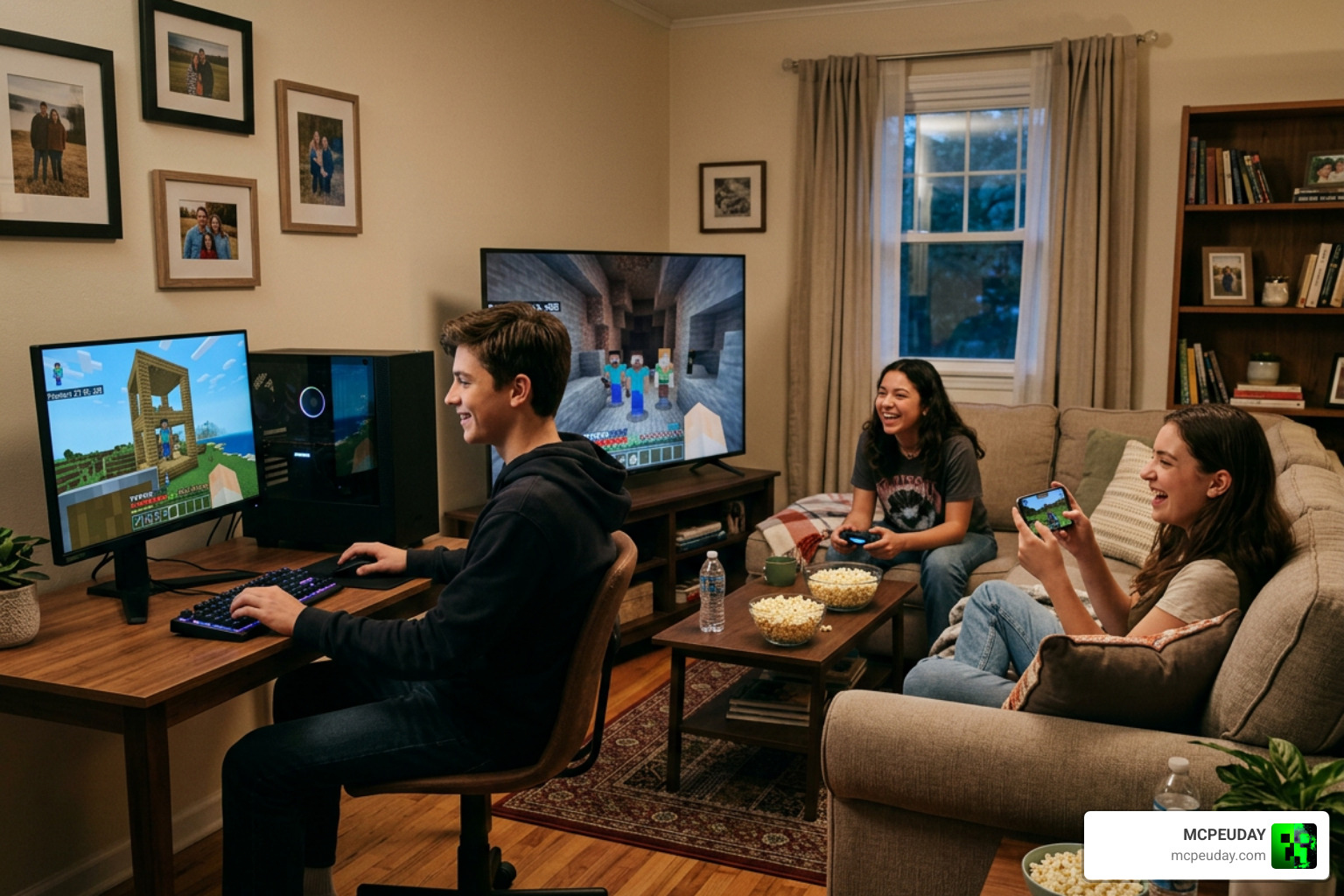 Crossplay multiplayer session with players on PC, console, and mobile playing together