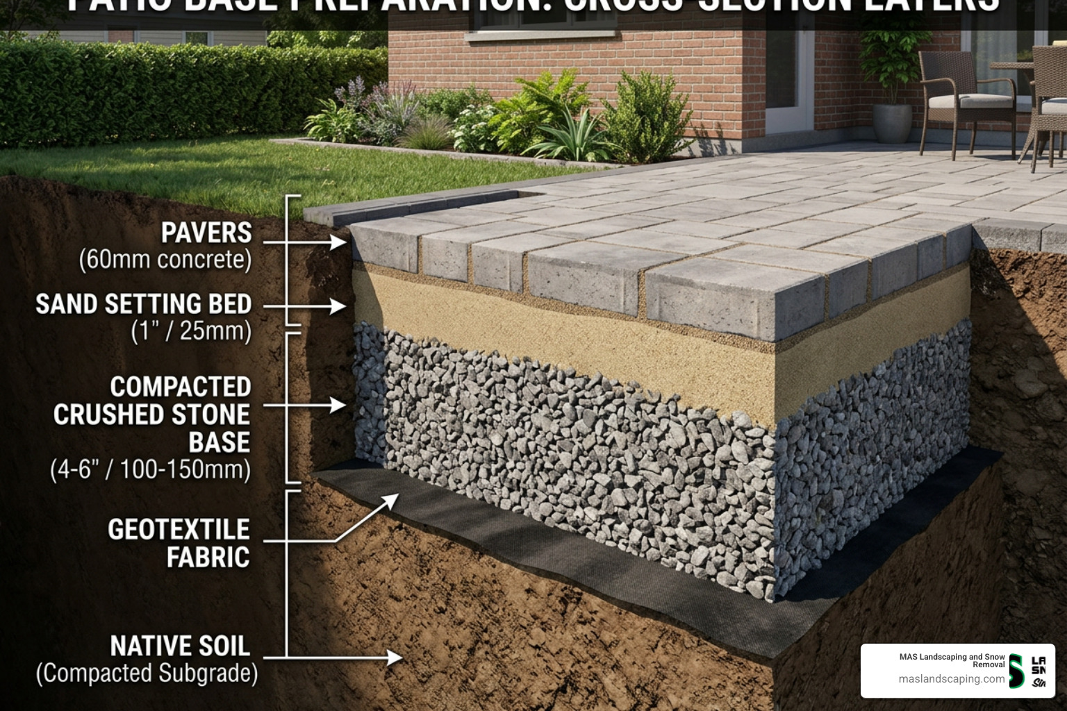 diagram showing layers of patio base preparation gravel sand pavers diagram showing layers of patio base preparation gravel sand pavers