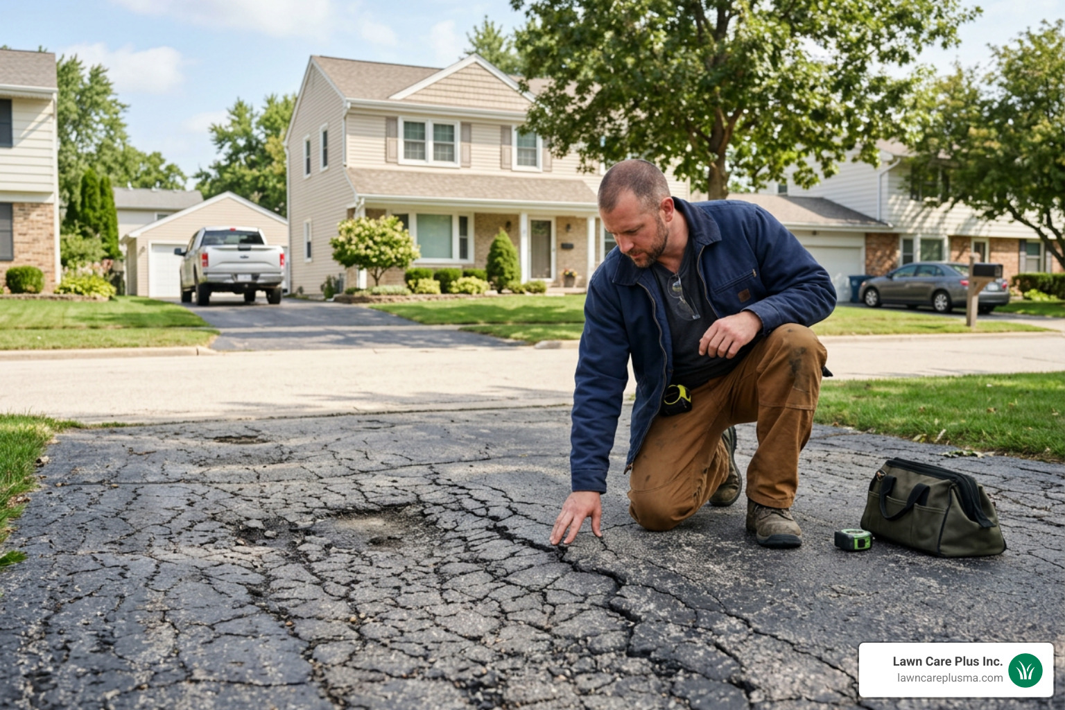 contractor inspecting driveway cracks contractor inspecting driveway cracks