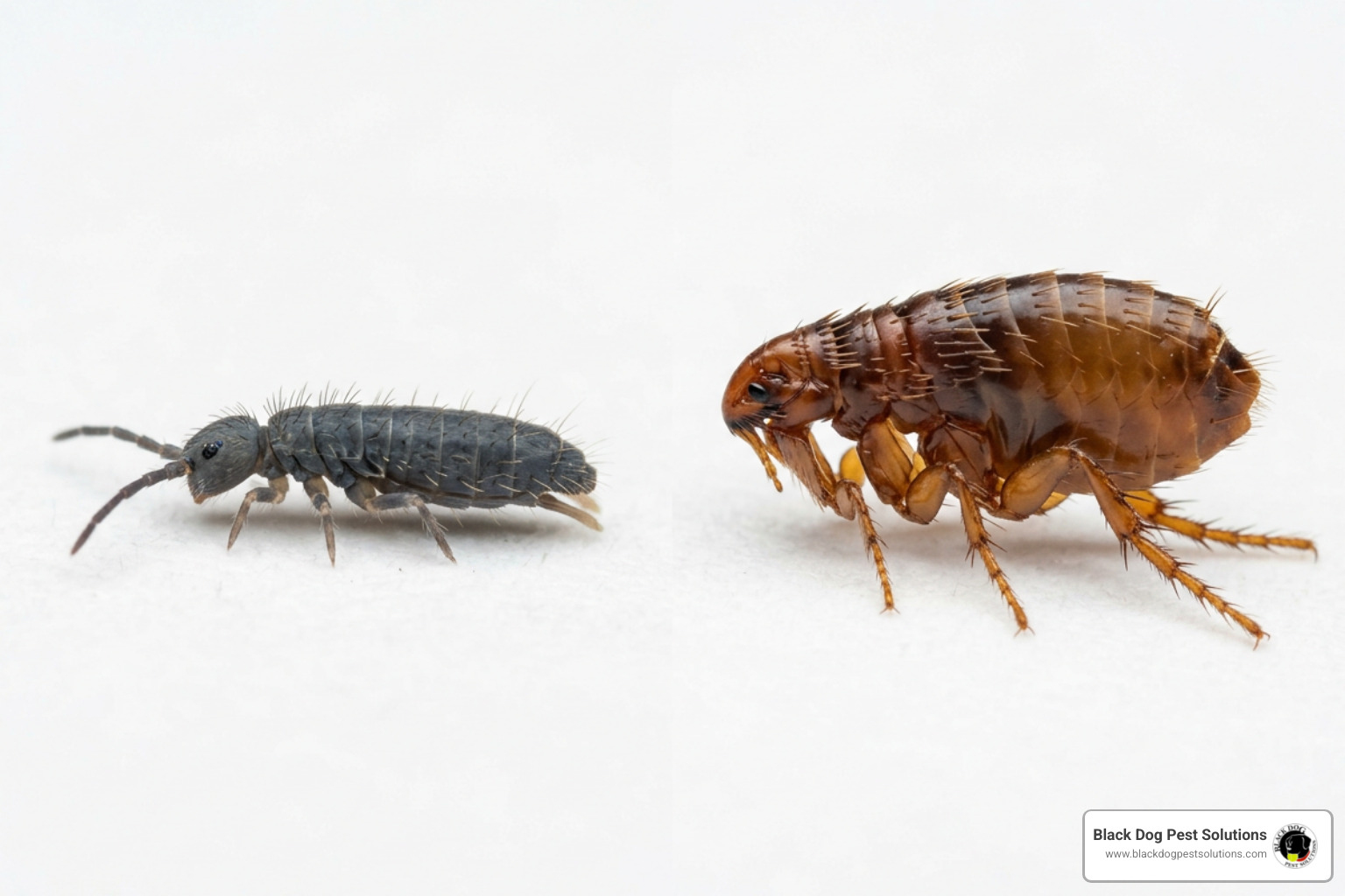 Springtails vs fleas size and shape comparison Springtails vs fleas size and shape comparison