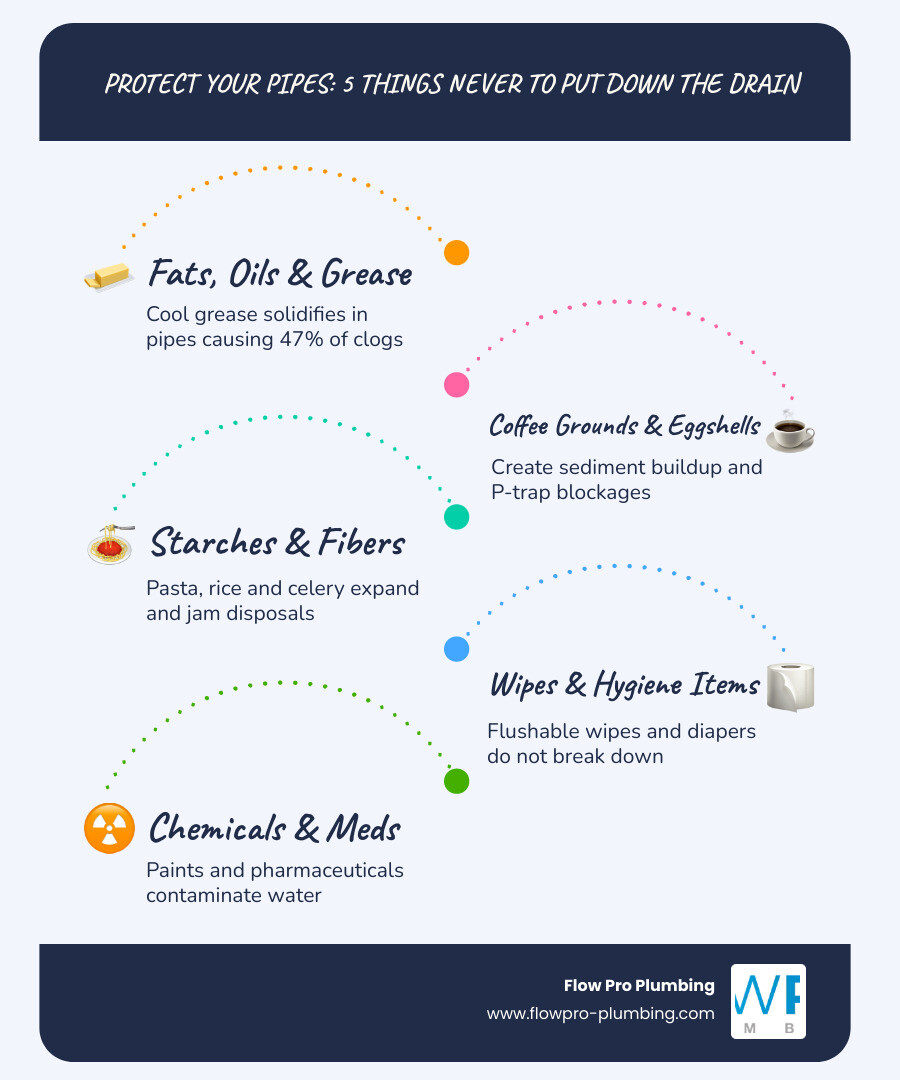 infographic showing common items never to put down a drain and safe disposal alternatives infographic infographic showing common items never to put down a drain and safe disposal alternatives infographic
